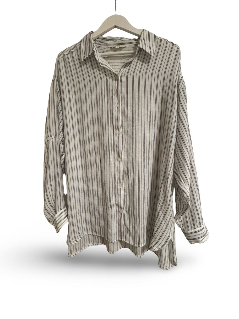 Max Studio Wite and Black Striped Button-Down Shirt